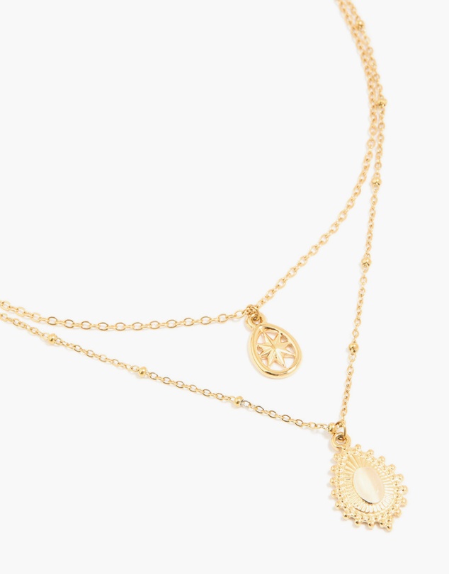 Lovisa - Waterproof Gold Plated Stainless Steel Pear Shaped & Celestial Layered Necklace