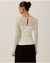 Tussah - Amelia Sheer Panel Gathered Long Sleeve Top