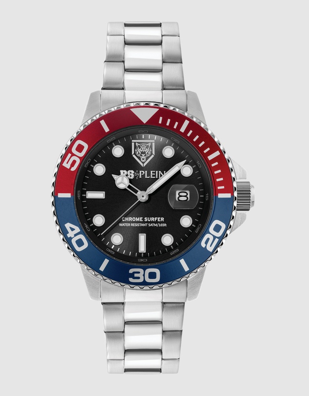 Plein Sport - Plein Sport Chrome Surfer 43mm Black Dial Silver-Tone Stainless Steel Strap Watch
