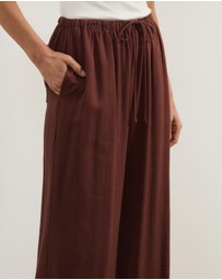 Atmos&Here - Tenley Wide Leg Drawstring Linen Blend Pants