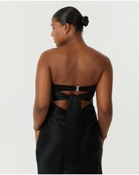 Third Form - Satin Tie Back Strapless Maxi Dress