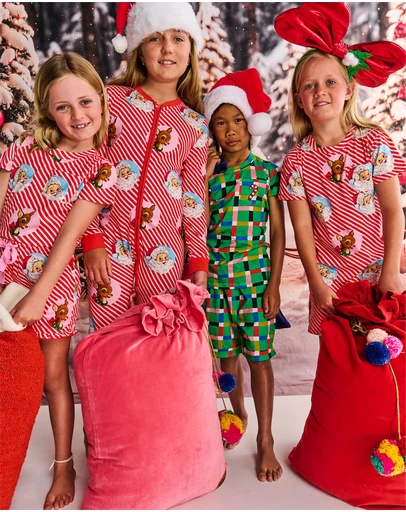 Kip&Co - Christmas Organic Cotton Short Sleeve Tee & Shorts Pyjama Set - Teens