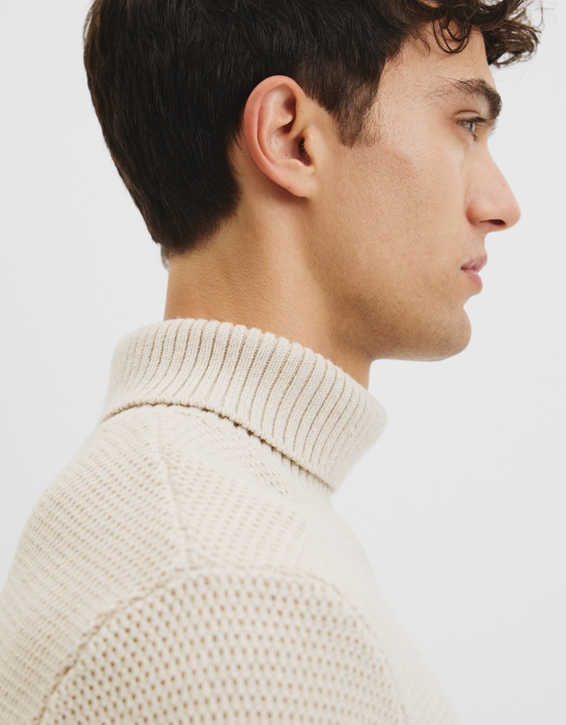 Country Road - Australian Good Earth Cotton Wool Blend Textured Roll Neck Knit