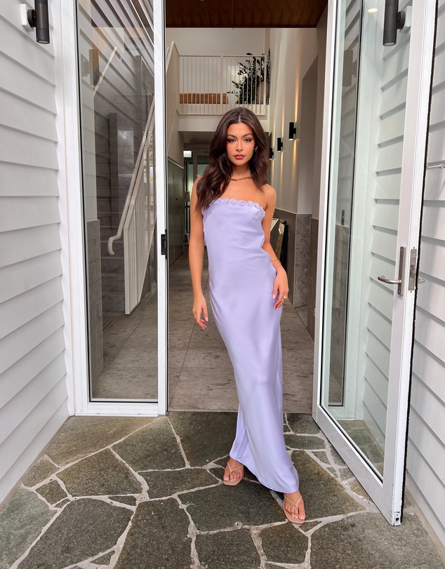 Beginning Boutique - Rhea Purple Satin Strapless Maxi Dress