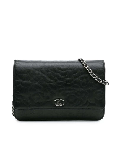 Pre-Loved by Azura Reborn - Pre-Loved Camellia Embossed Lambskin Wallet On Chain
