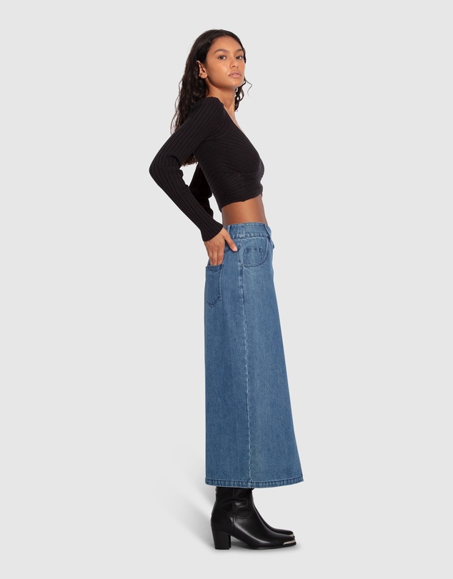 Belle & Bloom - Can't Forget You Denim Midi Skirt