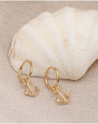 Elli Jewelry - Earrings Creoles Anchor Pendant Maritime in 925 Sterling Silver gold plated