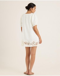 Peony - Embroidered Poets Mini Dress
