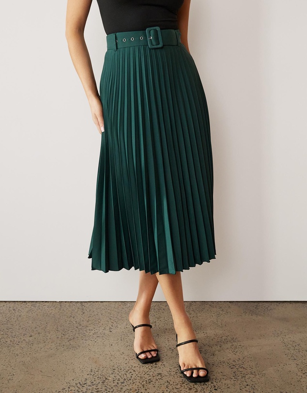 Atmos&Here - Hailey Pleated Belt Midi Skirt