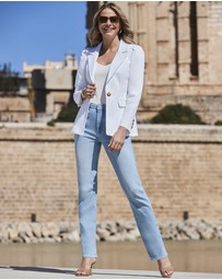 Sosandar - Denim Ruched Shoulder Blazer