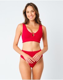 UNE PIECE - Crinkle Cut V-Neck Bralette Bikini Top with Ring