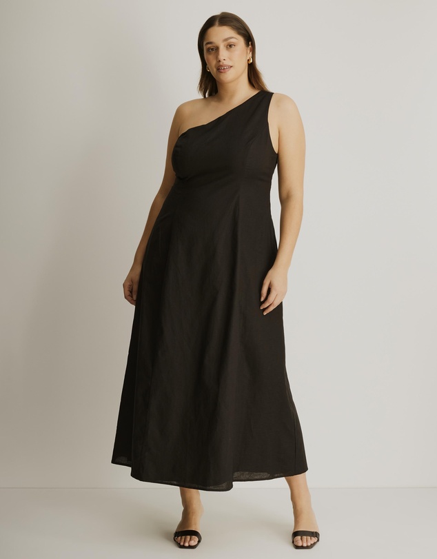 Atmos&Here Curvy - Oralie One Shoulder Linen Blend Midi Dress