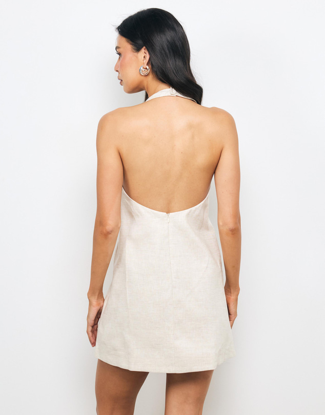 AERE - Kya Halter Neck Scoop Back Mini Dress
