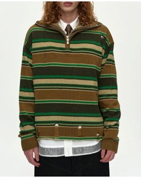 Andersson Bell - Double Layered Stripe Half Zip-Up Sweater