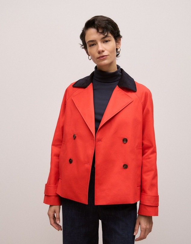 Trenery - Corduroy Collar Short Trench in Spice Red