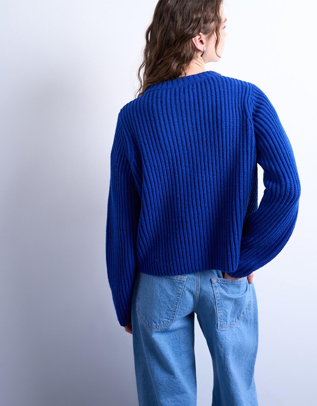 TOPSHOP - Knitted Ribbed Crew Relaxed Button Cardigan