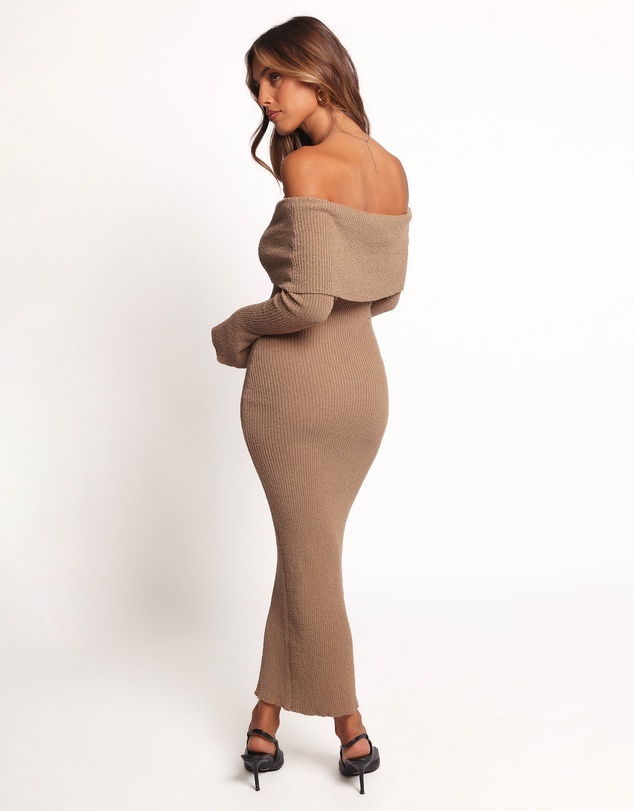 Petal & Pup - Domitia Off Shoulder Knit Dress - Brown