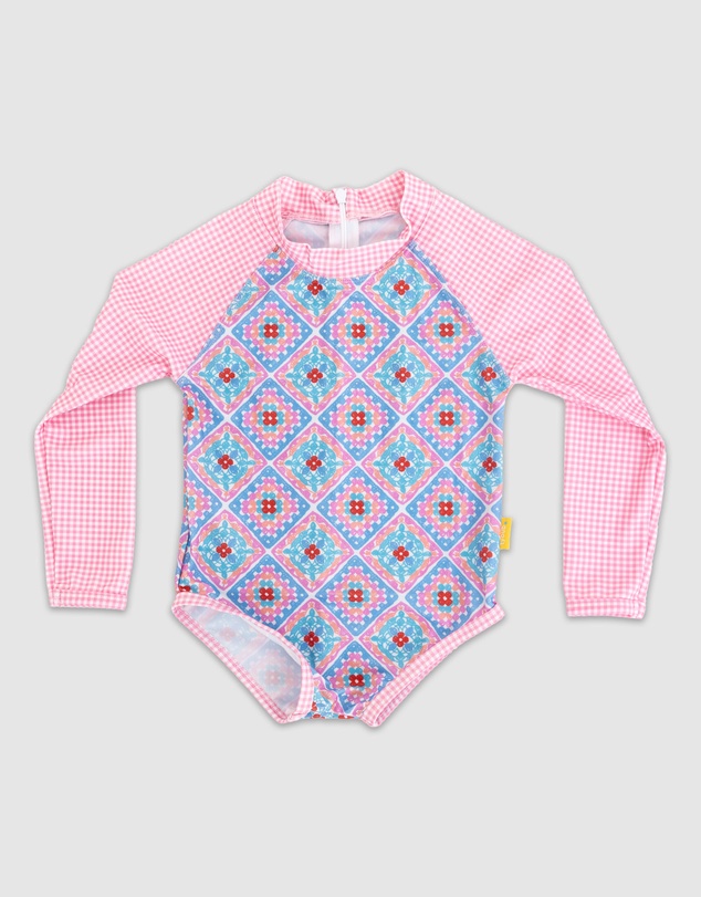 Tyoub - Tyoub Girls Long Sleeve One-Piece Swimsuit Petal Patchwork