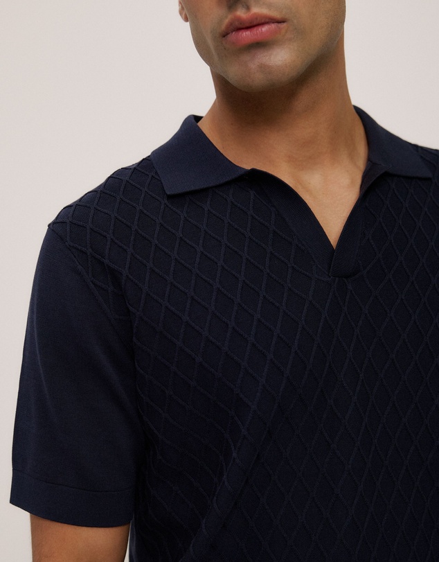 Trenery - Mercerised Diamond Knit Polo in Navy