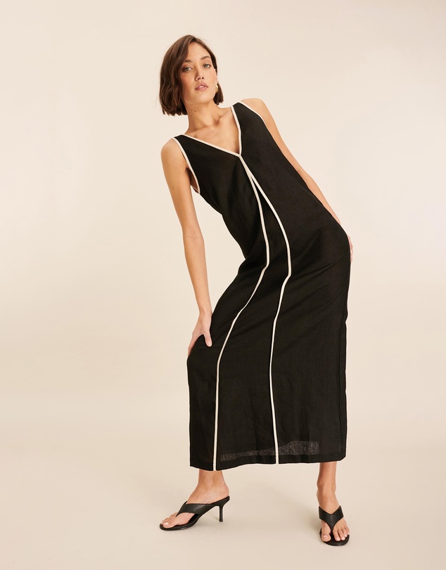 AERE - Zena Linen Contrast Midi Dress