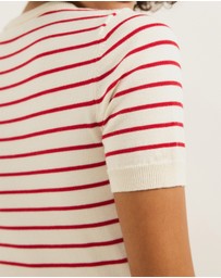 Atmos&Here - Short Sleeve Fine Knit Stripe Top