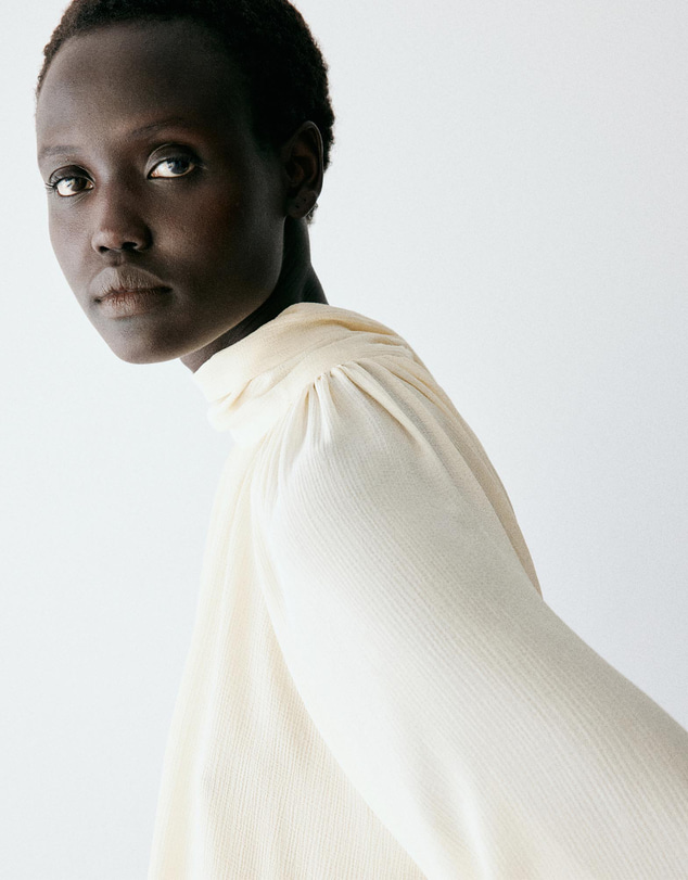 M.N.G - Gathered High-Neck Blouse