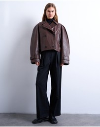 TOPSHOP - Faux Leather Ovoid Sleeve Short Trench Jacket