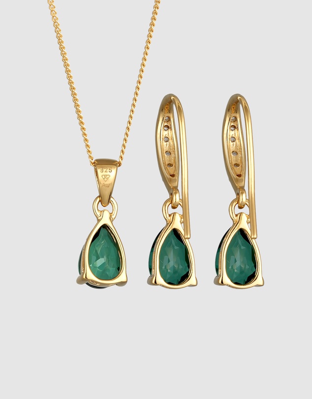 Elli Jewelry - Green Quartz Jewellery Set in Gold-Plated 925 Silver