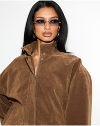 Dazie - Kyla Funnel Suede Look Bomber Jacket