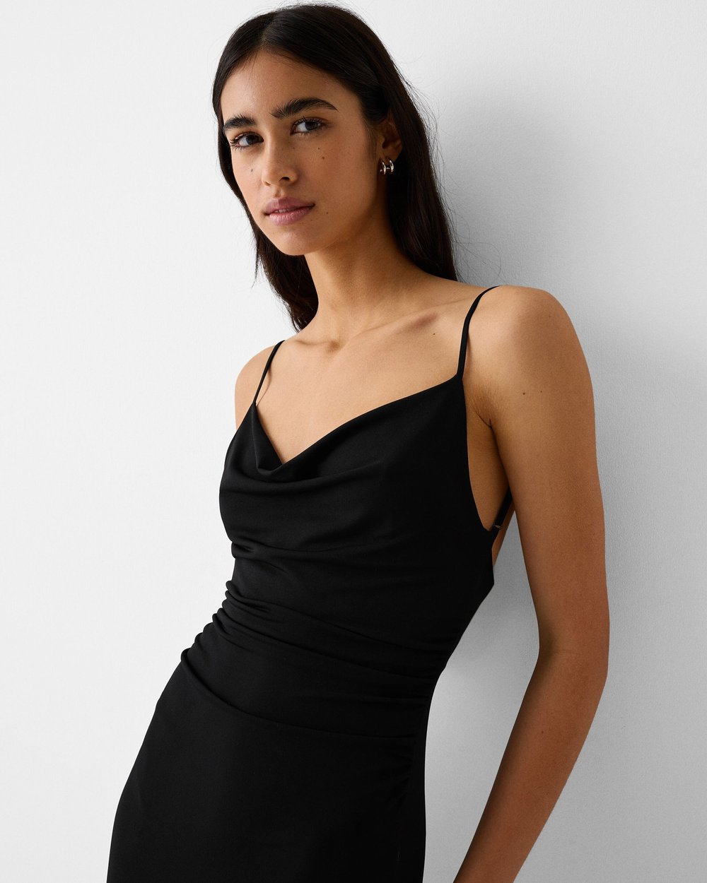bershka black silk dress Bershka Bra Detail Satin Mini Dress In Black