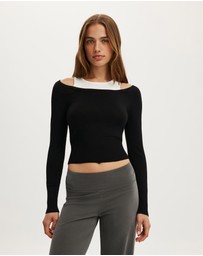 Cotton On - Long Sleeve Boatneck Layered Knit