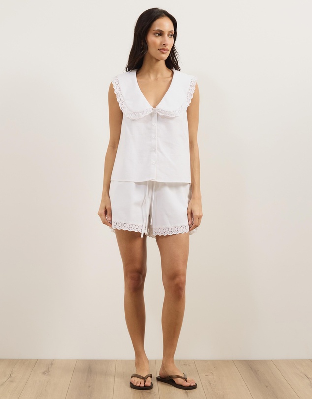 Atmos&Here - Lucy Broderie Trim Linen Blend Shorts