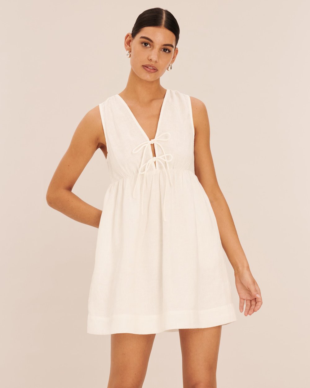 knee length dresses for ladies Aysha Buttoned Linen Mini Dress / White | Meshki