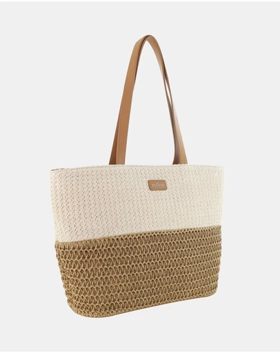 Milleni - Milleni Woven Raffia 2-Tone Tote Bag