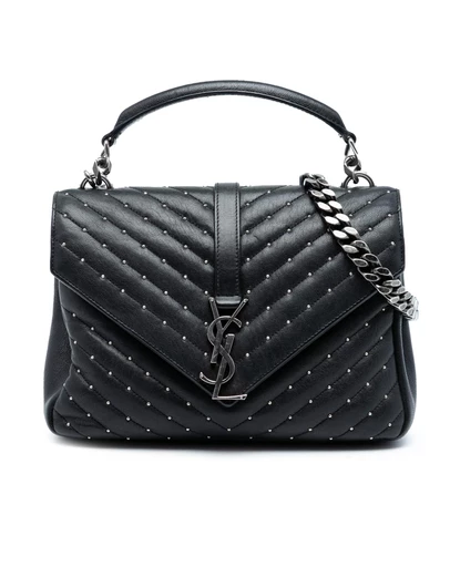 Pre-Loved by Azura Reborn - Pre-Loved Medium Quilted Chevron Studded Sheepskin College Satchel