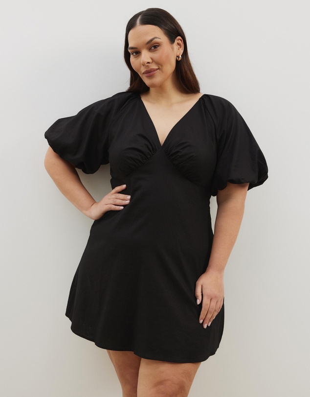 Atmos&Here Curvy - Kelly Linen Blend Puff Sleeve Mini Dress