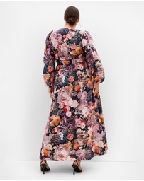 City Chic - Plus size Sheer Bloom Print Tie Front Maxi Dress - rose