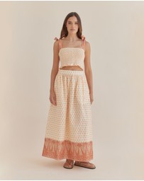 Amelius - Peach Paisley Shirred Crop Top