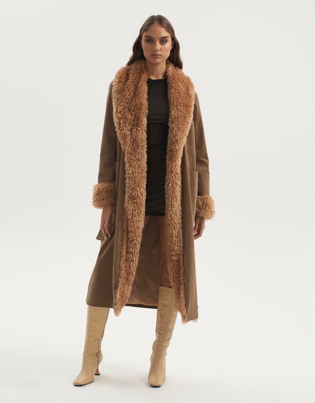 Ownley - Heaven Corduroy Fur Collar Coat