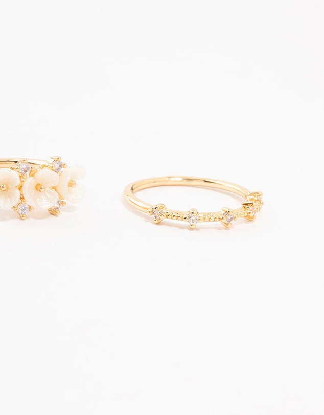 Lovisa - Gold Plated Triple Flower Stacking Rings 3-Pack
