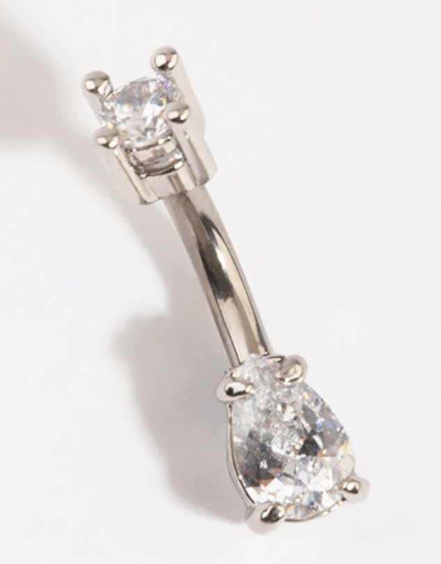 Lovisa - Titanium Diamante Pear Belly Bar