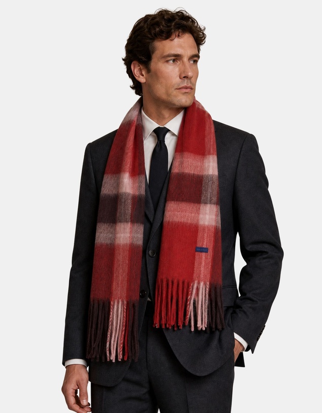 Henry Bucks - HENRY BUCKS Merino Wool Check Scarf RED MULTI