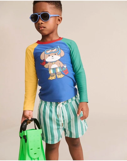 Huxbaby - Vintage Green Stripe Boardshorts - Babies-Teens