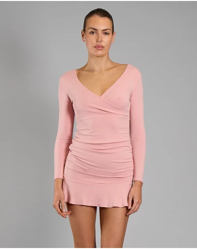 Love and Nostalgia - Ruby Cross Over Mini Dress - Pink