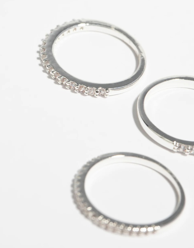Lovisa - Silver Cubic Zirconia Fine Ring Stack