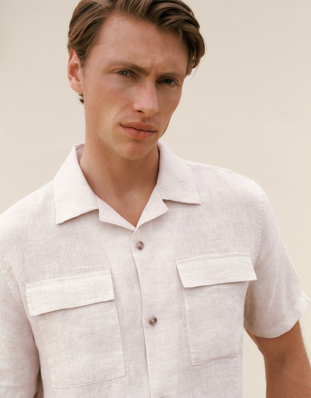 Trenery - Linen Pocket Detail Short Sleeve Shirt in Flax