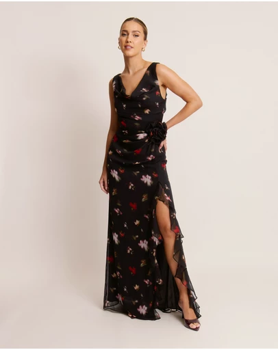 Six Stories - Floral Cowl Front Coursage Dress