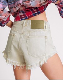 ONE TEASPOON - Antique White Outlaws Mid Waist Denim Shorts