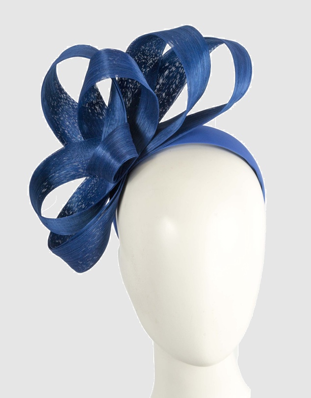 Fillies Collection - Royal Blue Silk Abaca Loops Racing Fascinator