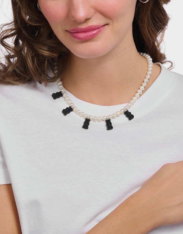 THOMAS SABO - Pearl necklace with black goldbears
